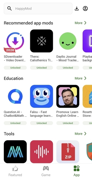 HappyMod Lite app detail screen